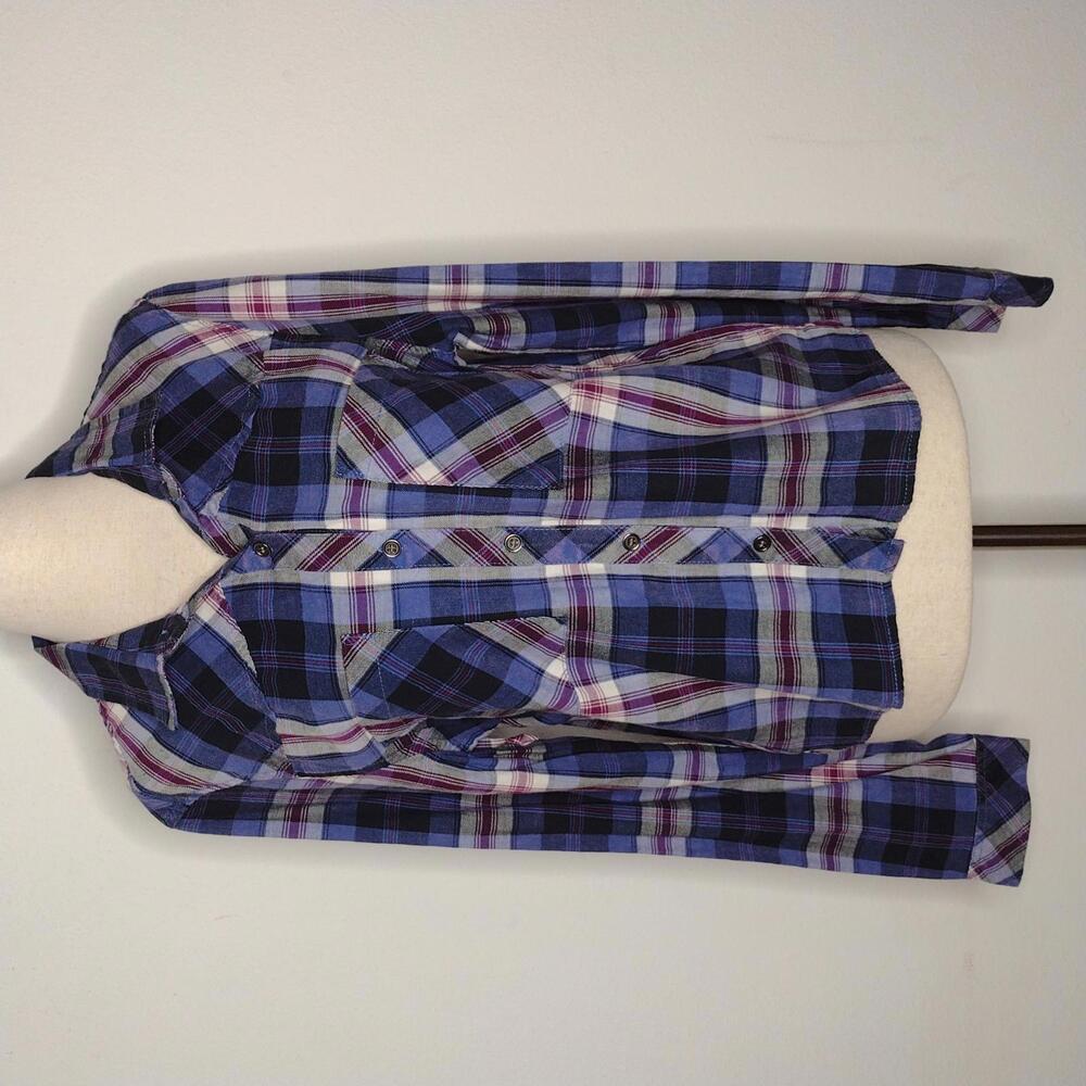 NWT Kensie Jeans Women's Purple Plaid Button Up Blouse Size Small